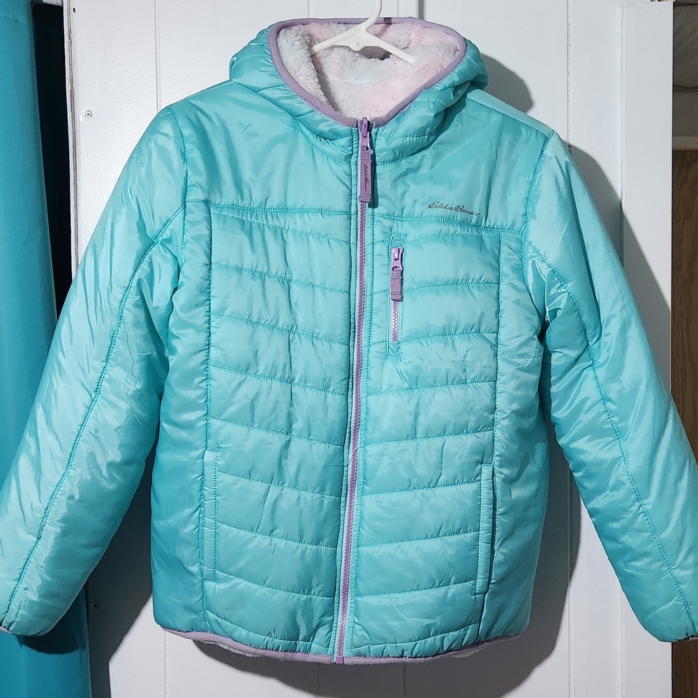 Eddie Bauer Soft REVERSABLE  Blue & Lavender Fleece Hooded Jacket